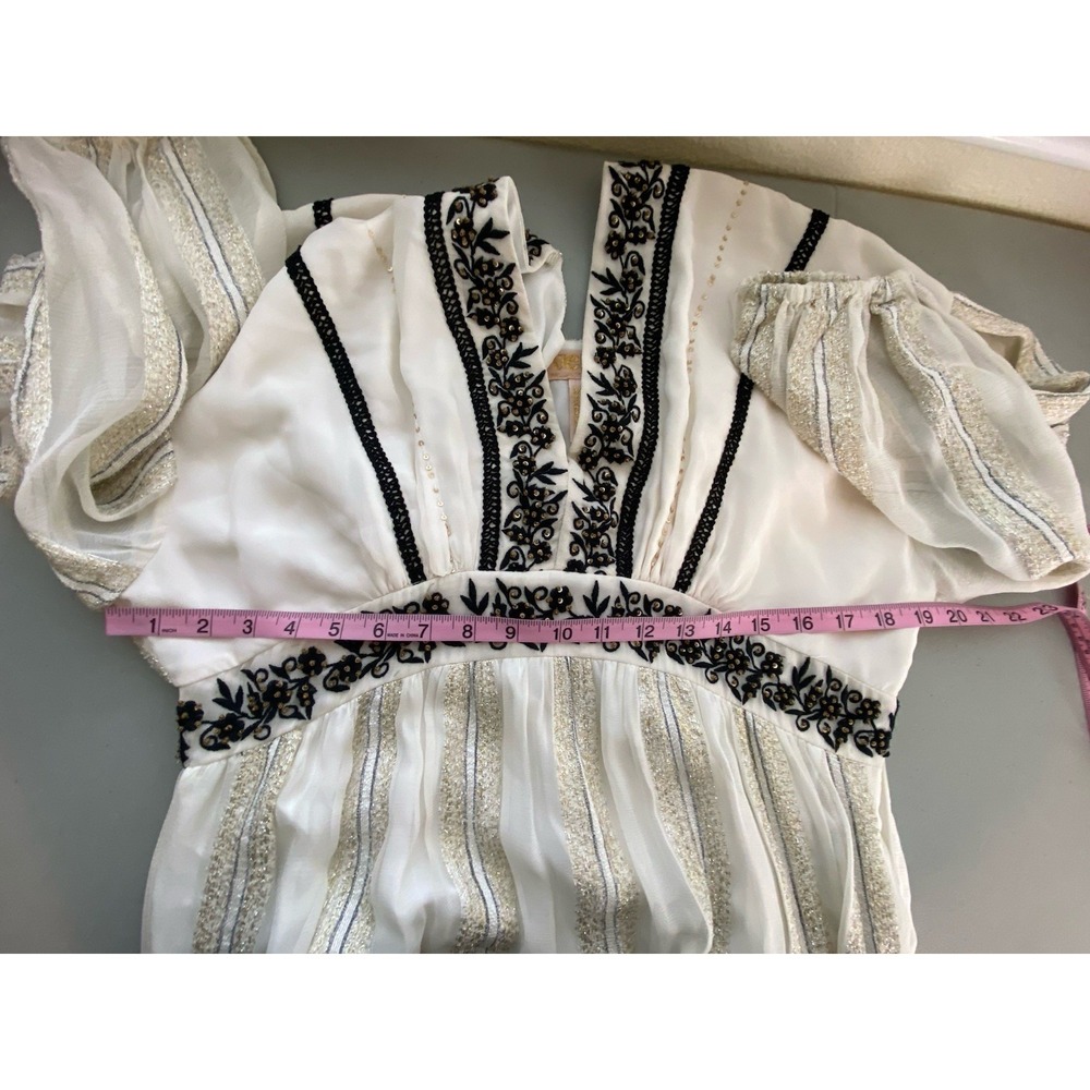 Anthropologie Verb Maxi Dress Women Size M Embroidered Boho Gold Black Beaded - Picture 8 of 13
